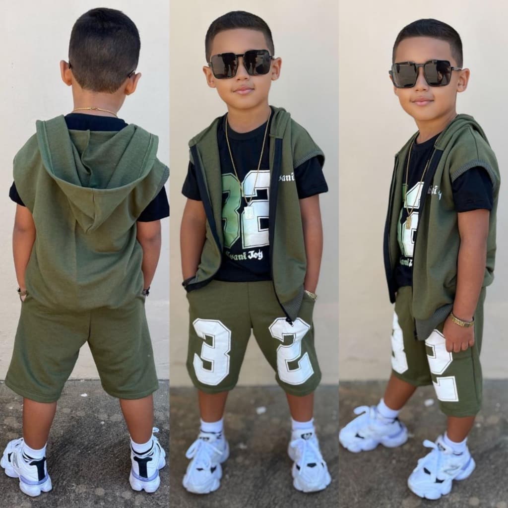 Conjunto Infantil Menino Verão - Trio de Bermuda + Colete + Camiseta Confortável -  Tamanho 2 ao 12