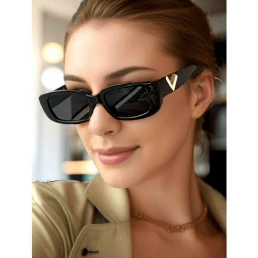 Óculos de Moda com formato "V" retangular Vintage para Mulheres, Recomendação do Blogueiro Estilo Retro 90s Y2K Punk