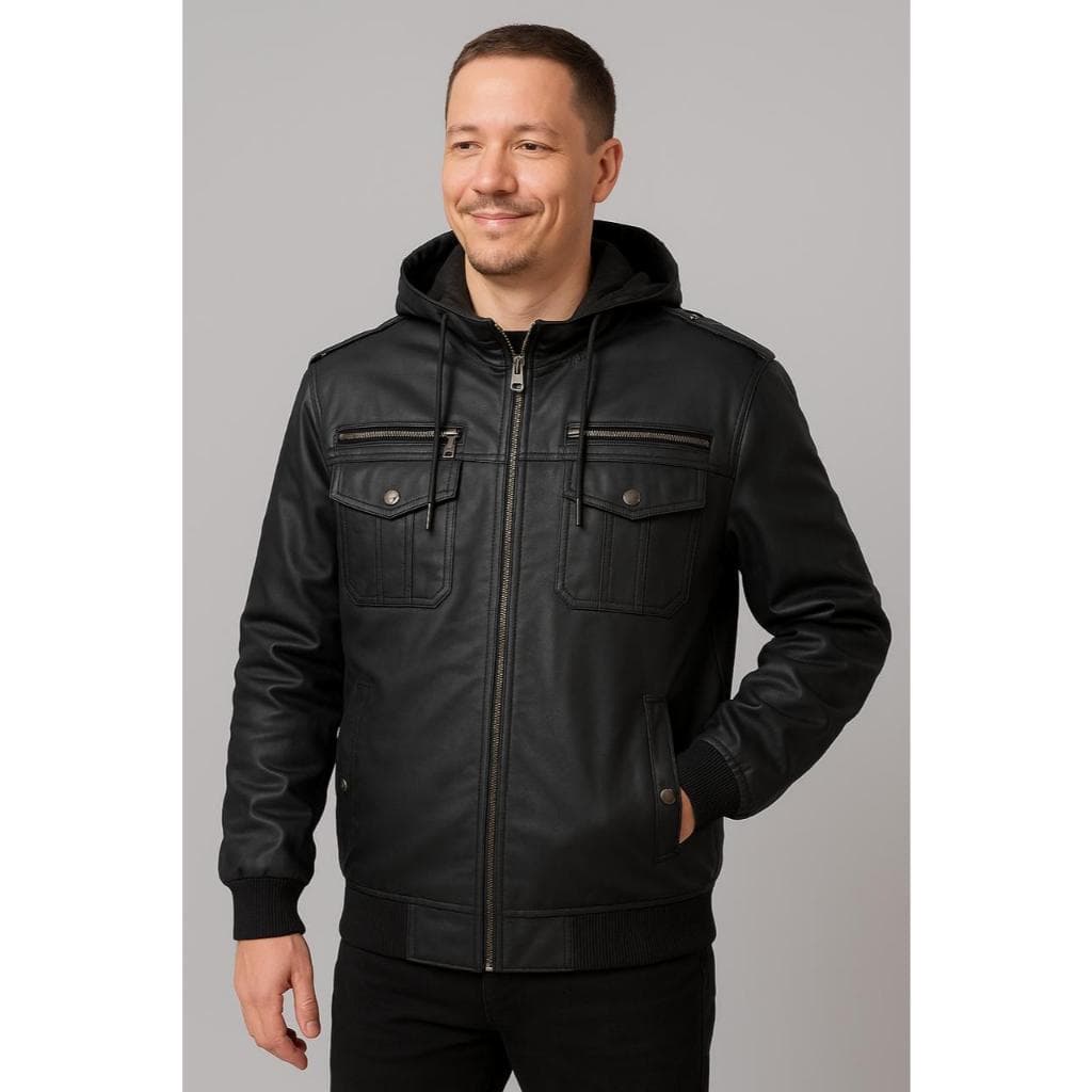 Jaqueta Blusa de Frio de Couro Forrada Premium Com Touca Removivel out/inv 2025 Importada