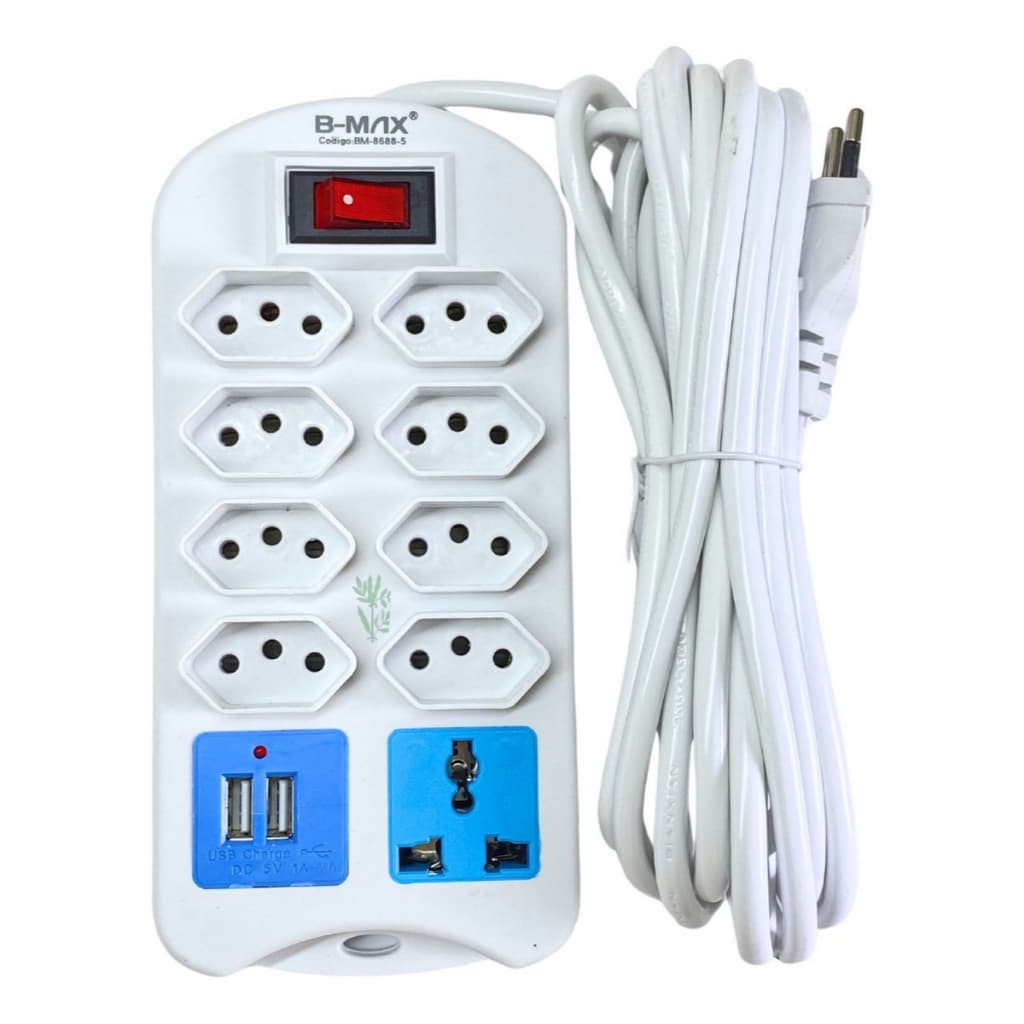 Régua De Extensão Elétrica 9 Tomadas + 2 Usb - 5 Metros