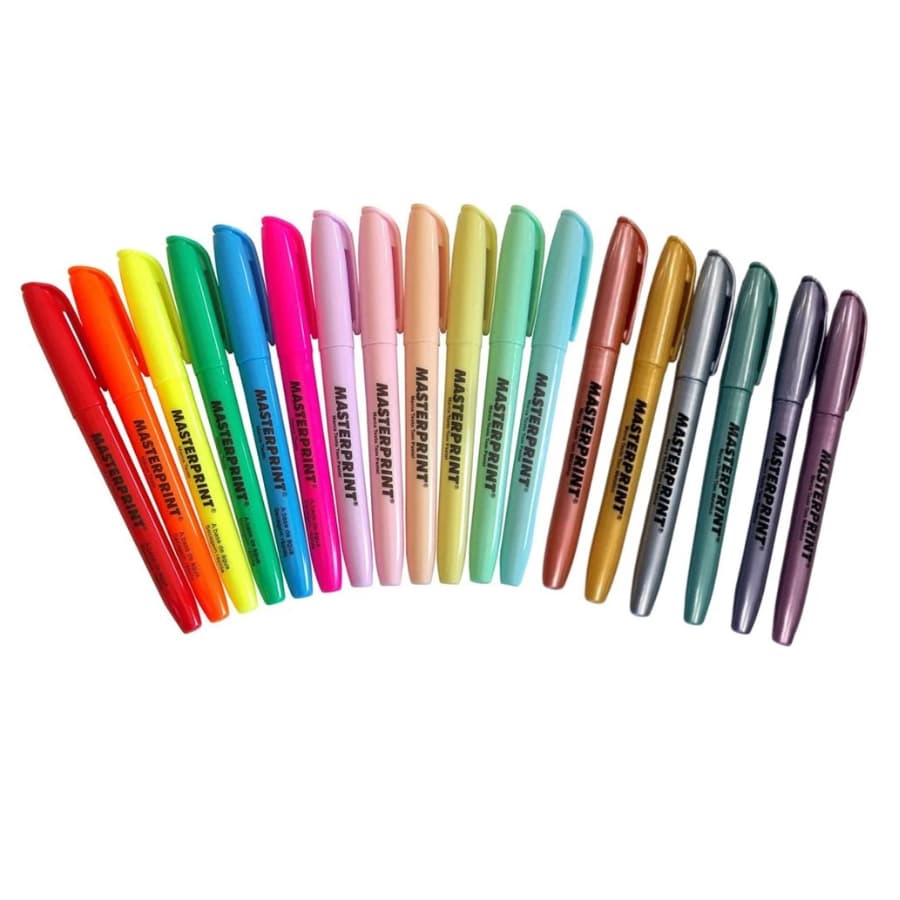 18 canetas  Marca Texto 6 Metálico + 6 Neon + 6 Pastel Masterprint