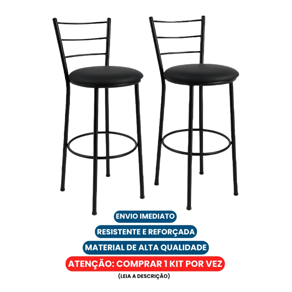 Kit 2 Banquetas Média 60cm Itália Reforçada Bistrô Para Cozinha Americana Bancada Bancos Bar