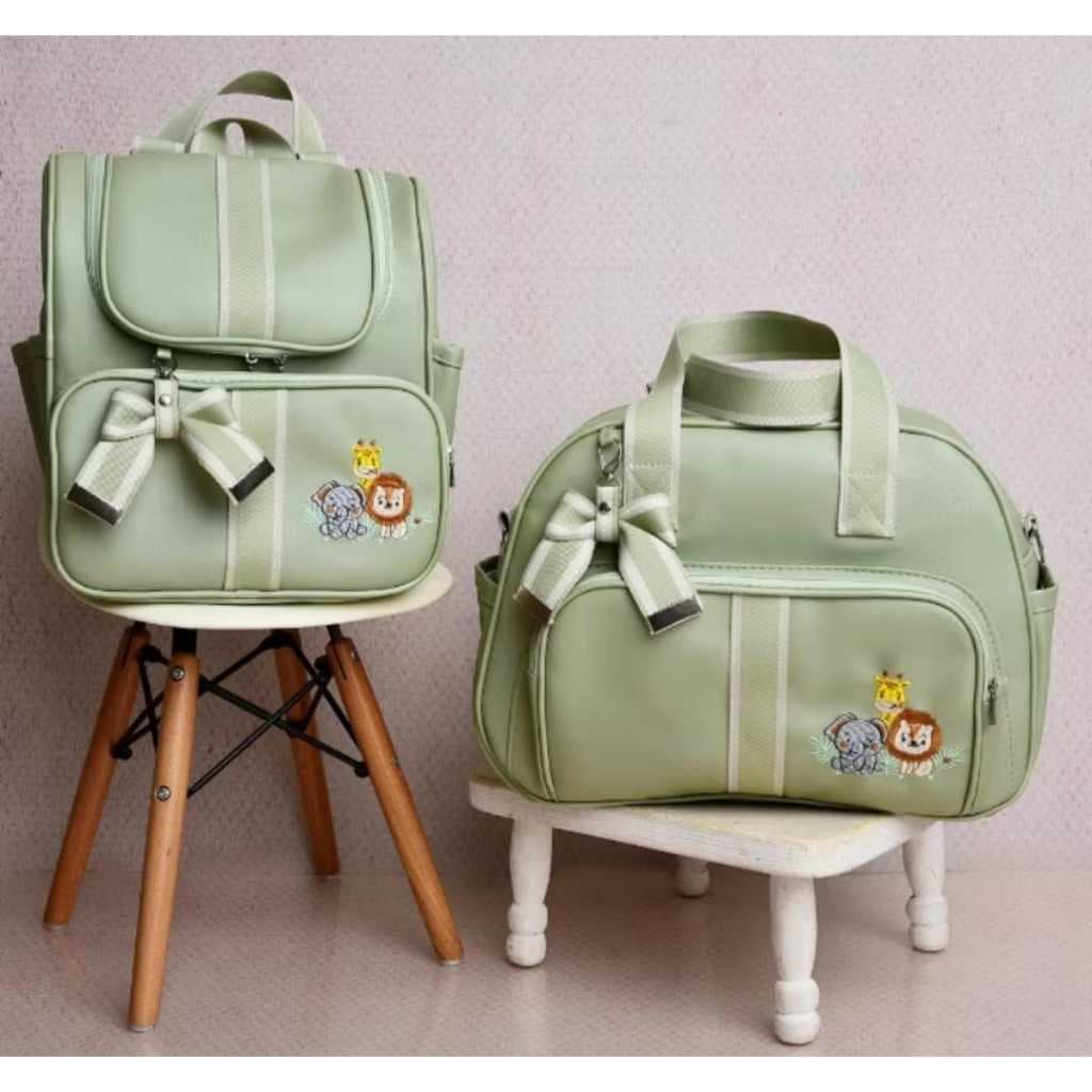 Kit Bolsa de Bebê e Mochila Maternidade Safari Verde Bebê