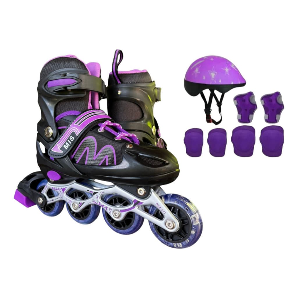 Patins roller in laine Preto e Roxo com Kit