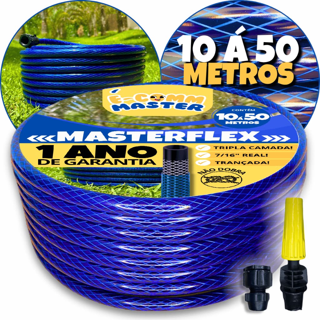 Mangueira de Jardim Azul Trançada Reforçada Antitorção 7/16" Polegadas 10m á 50m