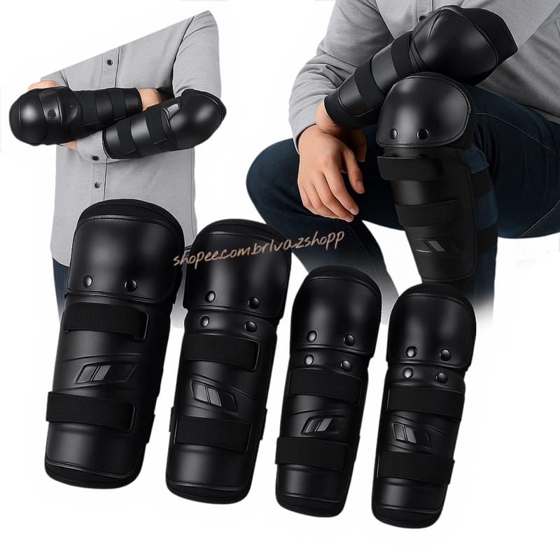 Kit Joelheira e Cotoveleira Protecão Articulada para Moto Bike Skate Trilha