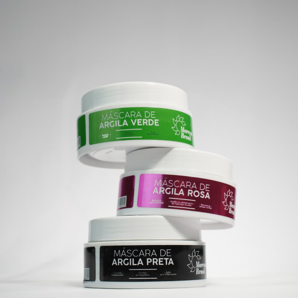 Máscaras Faciais de Argila Verde, Rosa e Preta, Morena Brasil