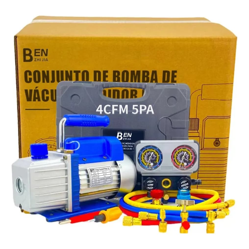 Bomba De Vácuo Benzhijia 4cfm 1/3hp + Conjunto De Manômetros