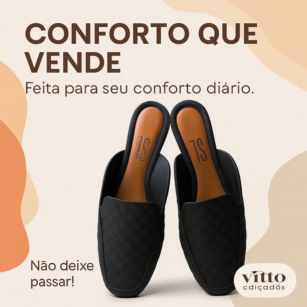 Sapatilha Feminina Mule Fechada Bico Quadrado Elegante Conforto Ideal Para Uso Diário