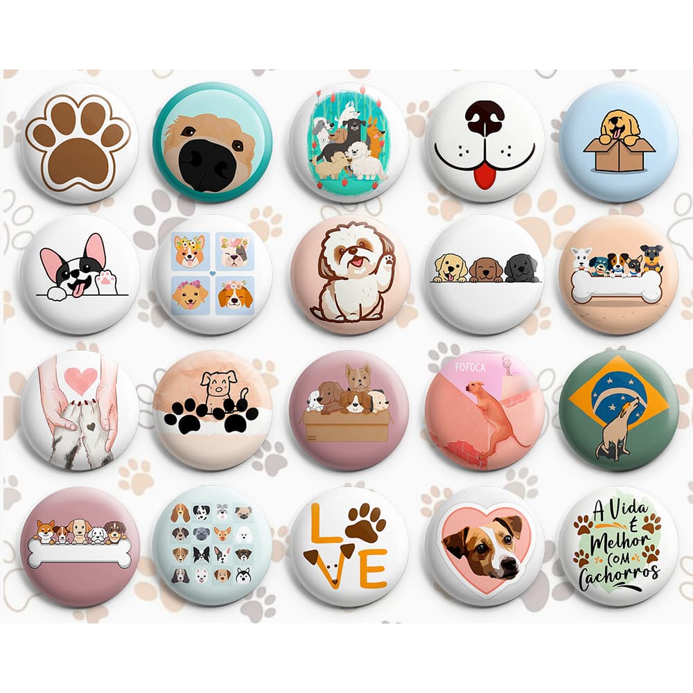 Botton Cachorrinhos Fofos / Cachorro / Dog - Botum / Boton / Broche (3,5cm & 4,5cm)