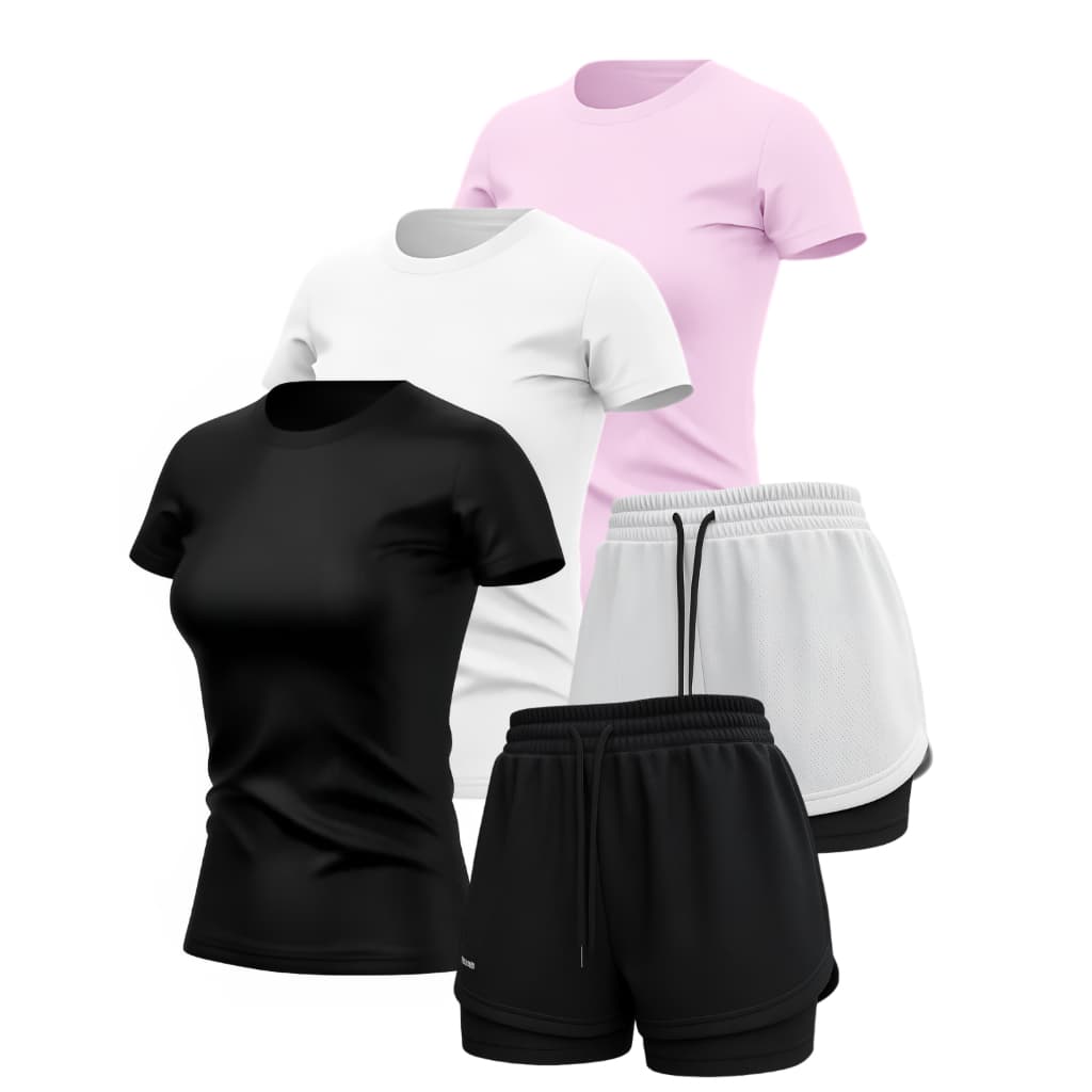 Kit 3 Baby Look Camisas 2 Short Dry Fit Feminino Academia Fitness