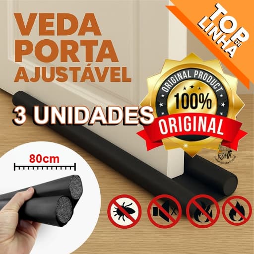 Veda Porta AJUSTÁVEL - ORIGINAL - Protetor de Porta Duplo Ajustável | Vedação contra Insetos, Poeira, Ar e Animais