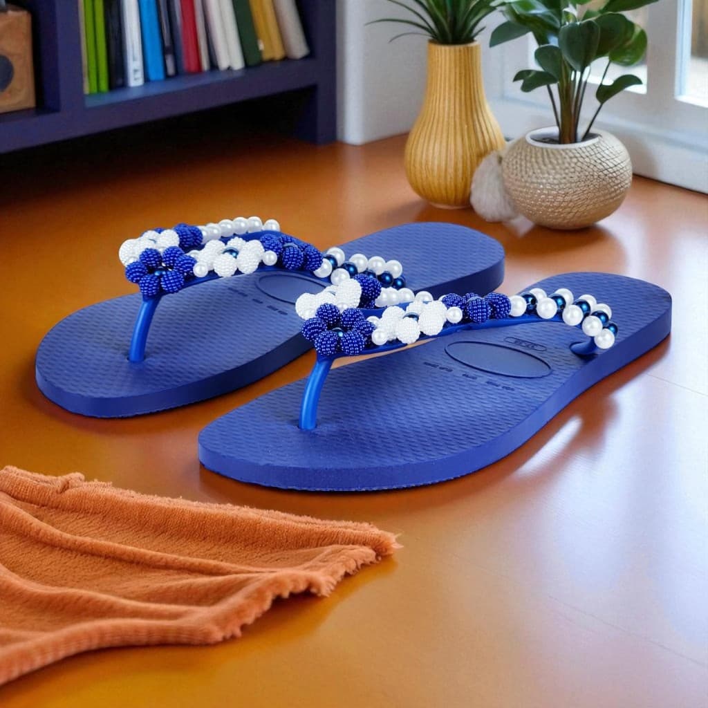 Chinelo Bordado Feminino Tira Personalizada Delicado Pérolas Versátil Confortável Antiderrapante Oferta