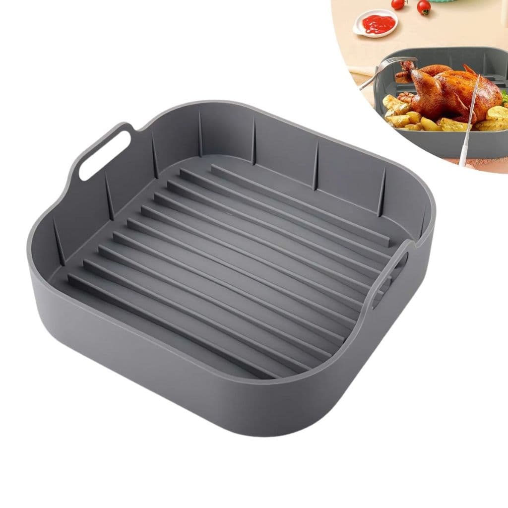 Forma de Silicone AirFryer Cozimento Quadrada Cinza Air Fry Cesto Fritadeira Elétrica Tamanho Grande