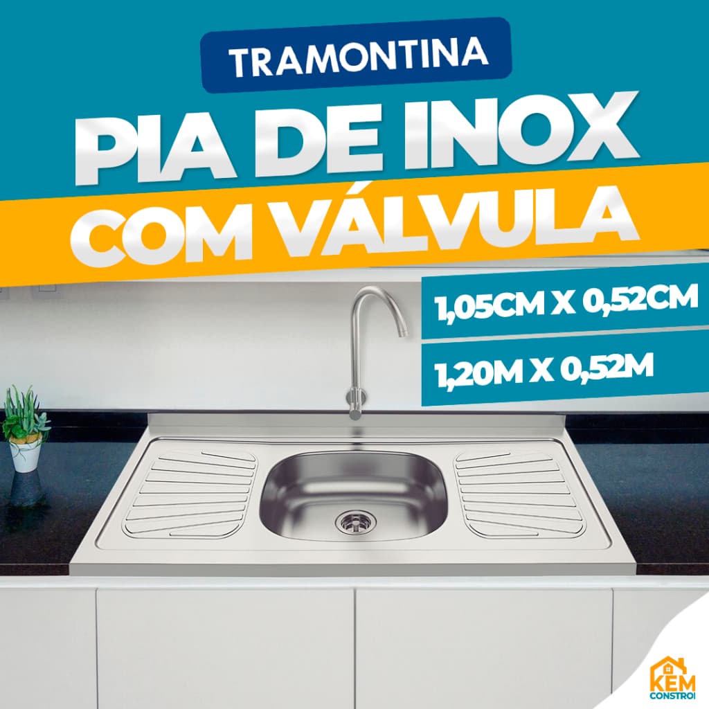 Pia Cozinha Inox Tramontina 1,20m New Raggi 40 Cuba Central Com Válvula