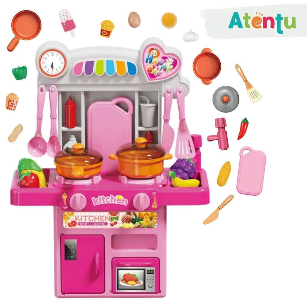Cozinha Infantil Completa de Brinquedo com Luz e Som Sai Água Geladeira Fogão