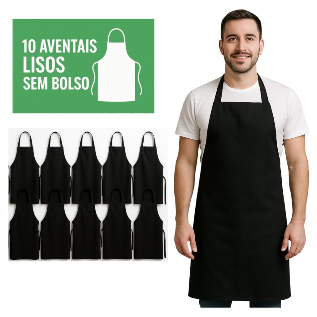 Avental Liso em Oxford Sem Bolso 10 Peças Cozinheira  Pizzaria Churrascaria Garçom