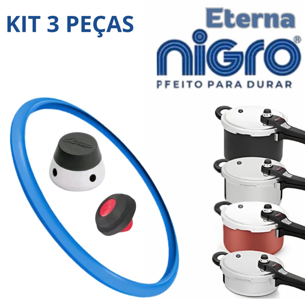 Borracha + Pino + Valvula Kit 3Pç Reparo Eterna Nigro 3, 4.5  e 6L Panela Pressao