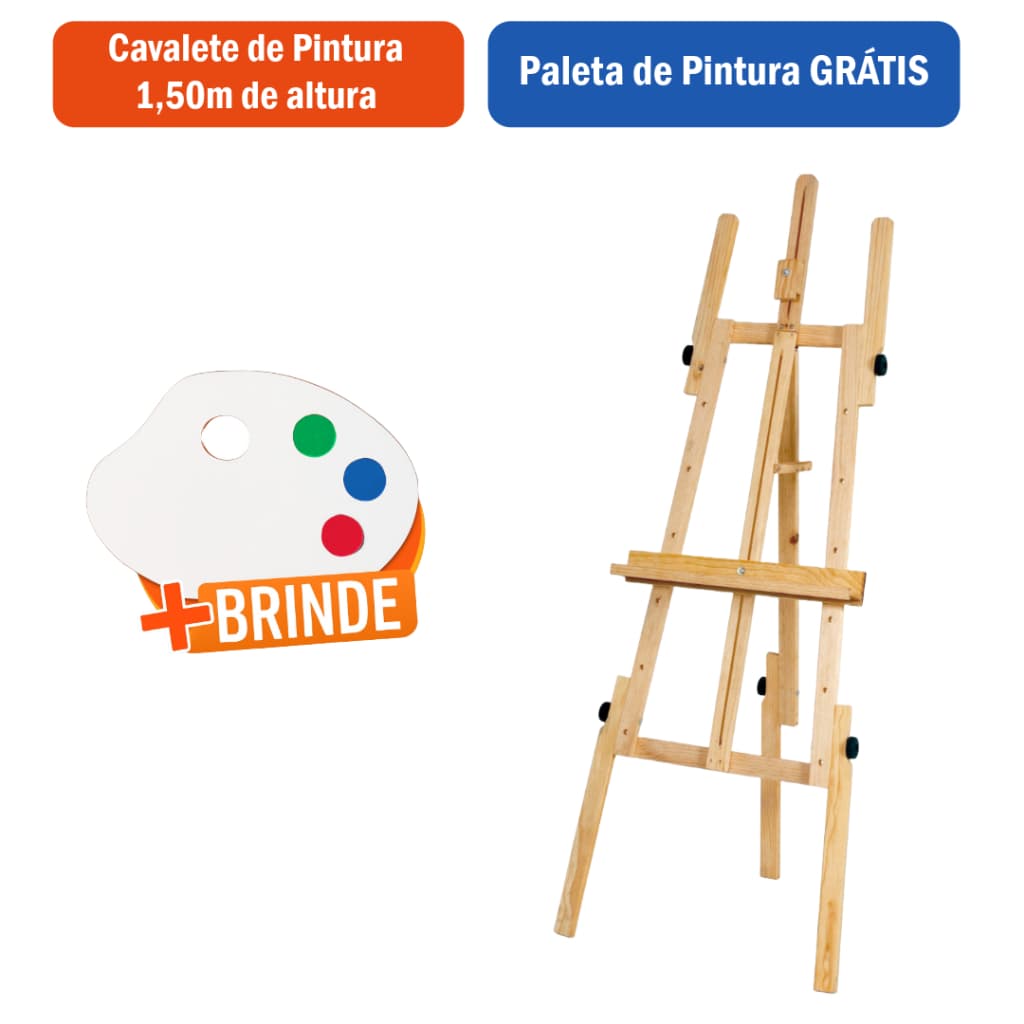 Cavalete de Pintura Dobrável e Regulável Stalo Pintura 1,50m + Paleta de Pintura Grátis