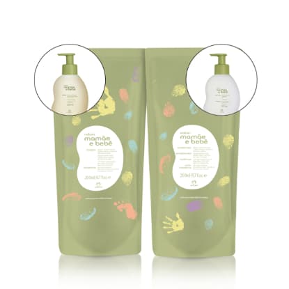Kit Refil Shampoo e Condicionador Natura Mamãe e Bebê Natura 200ml Original Envio Imediato