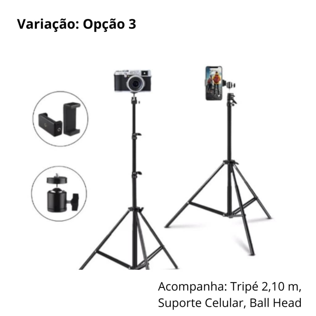 Tripé Grande 2,1m Encaixe 1/4 + Suporte Celular