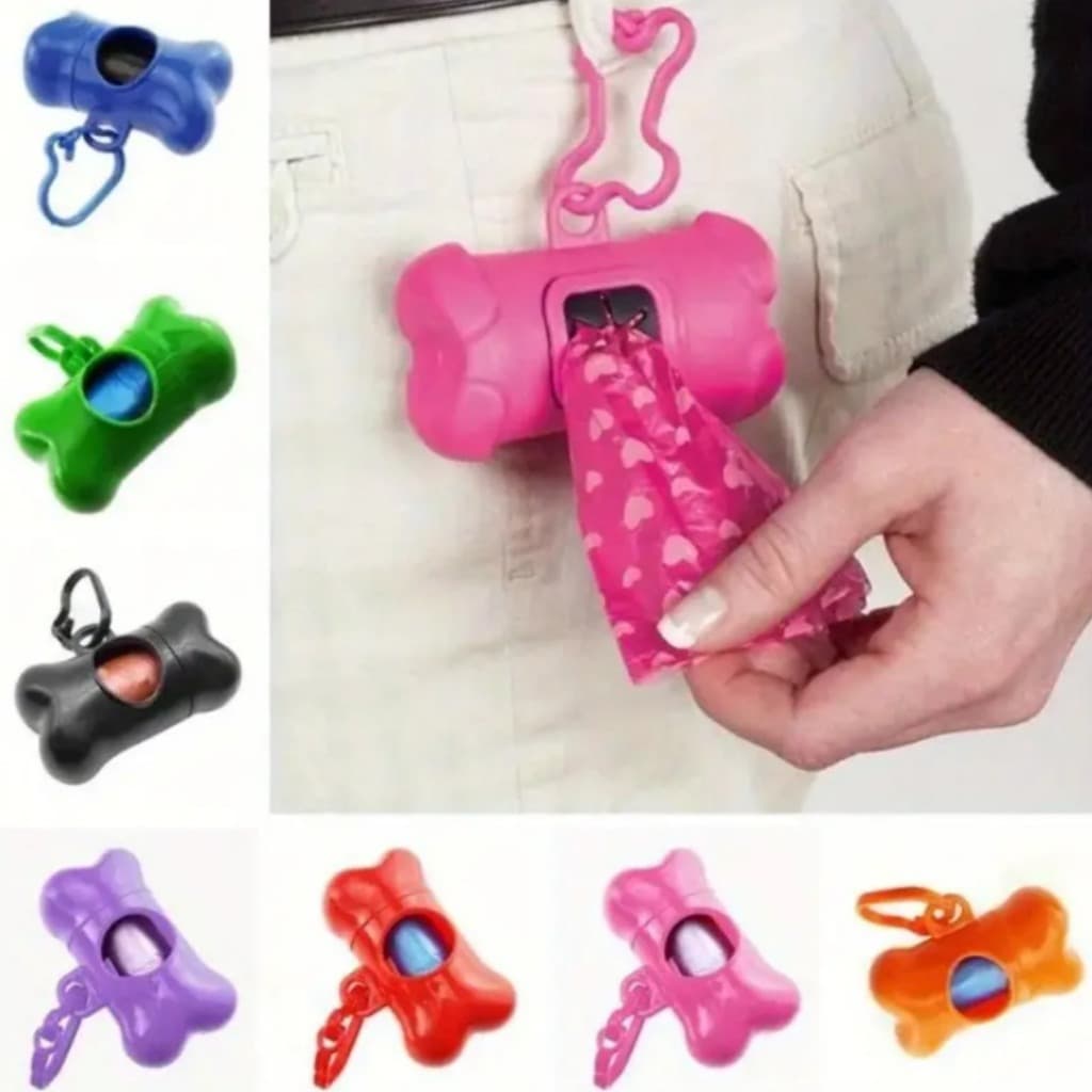 Kit Cata Caca Pet com Suporte + 1 Refil Rolo Saquinhos p/ Cachorro Gato Passeio Viagem LR-0151/2