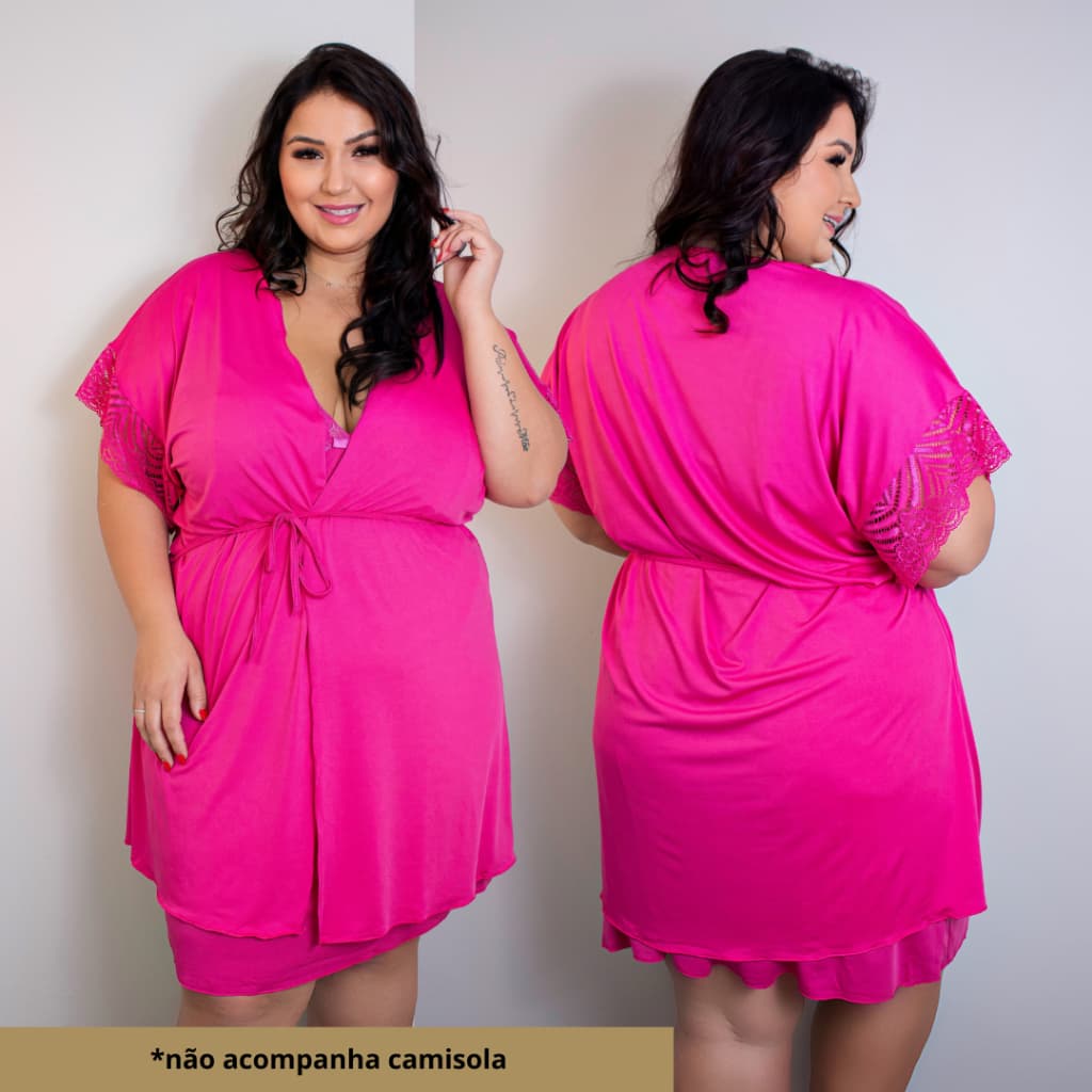 Robe Plus Size 50 a 58 Roupão Luxo Tamanho Grande Maternidade com Renda Confortável BeLit Modas 2103