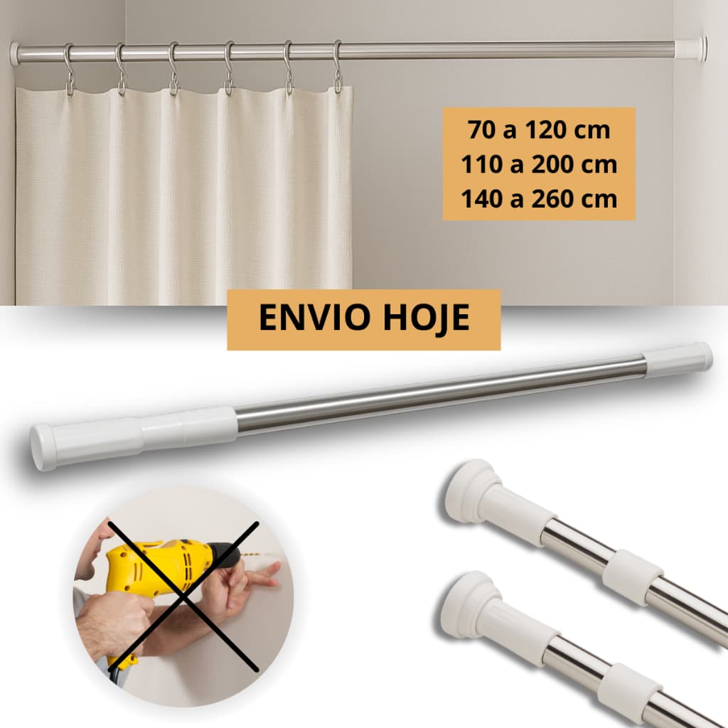 Varão Tubo Bastão Ajustável Barra Cortina Roupas Box Banheiro Extensível Divisória Lavanderia