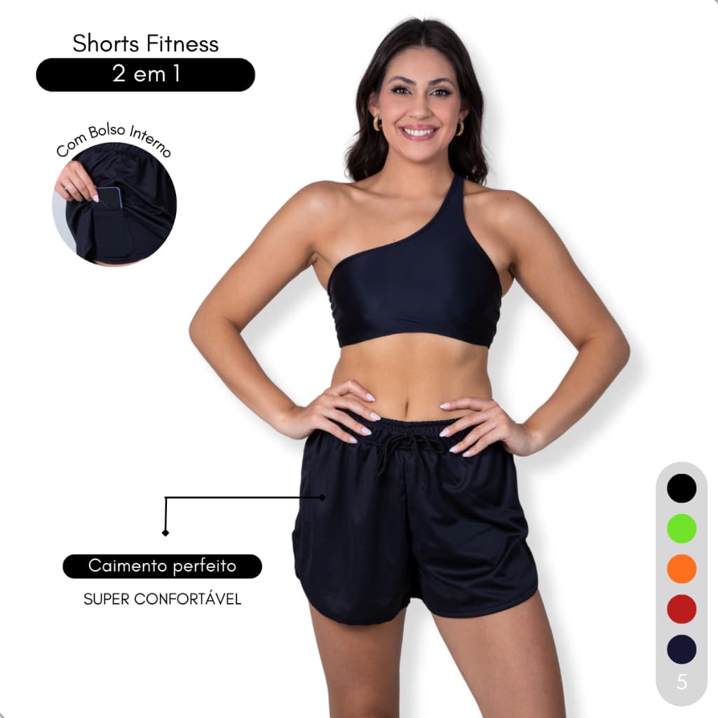 Shorts Duplo Feminino 2 Em 1 Corrida Academia Treino Legging Bolso Interno Crossfit Pilates Caminhada