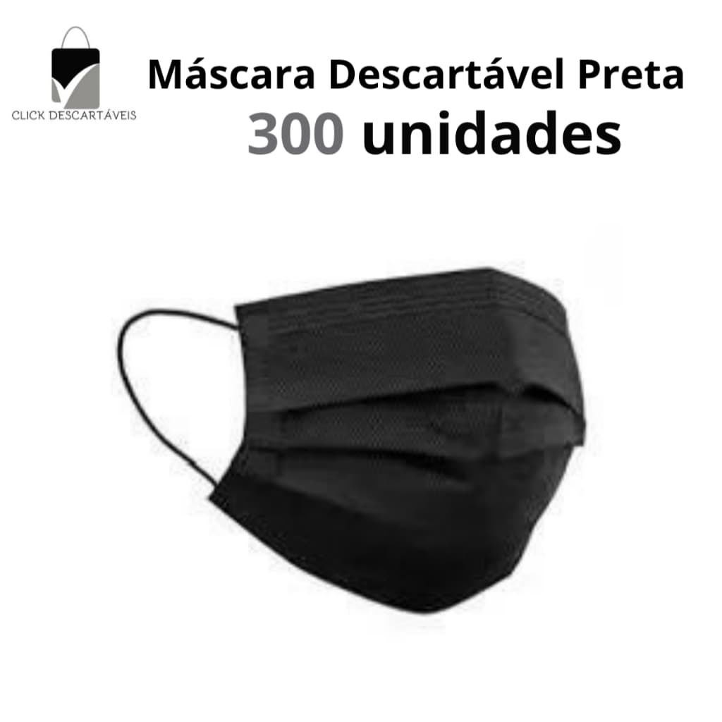 Kit 300 Máscaras Pretas Tripla Proteção com Clip Nasal – Uso Profissional, Conforto e Segurança