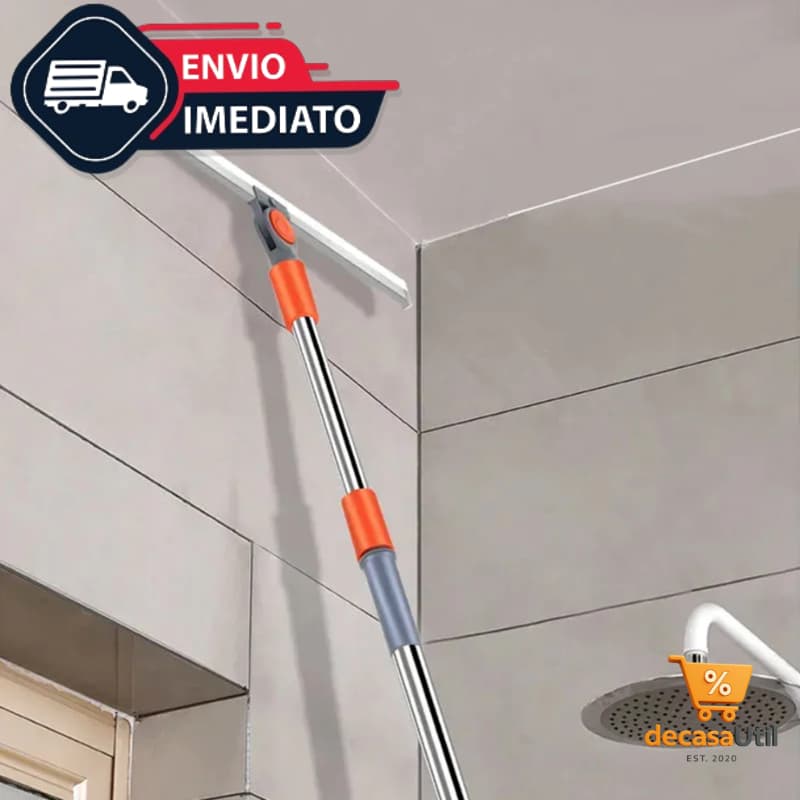 Rodo Vassoura Mágica de Silicone Multiuso com Cabo Extensor Raspador para Limpeza de Vidros e Pisos
