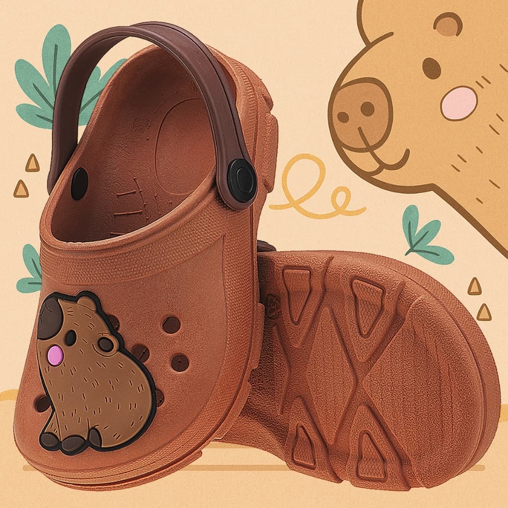 Sandália Babuche Infantil Menina Capivara Fofa Marrom