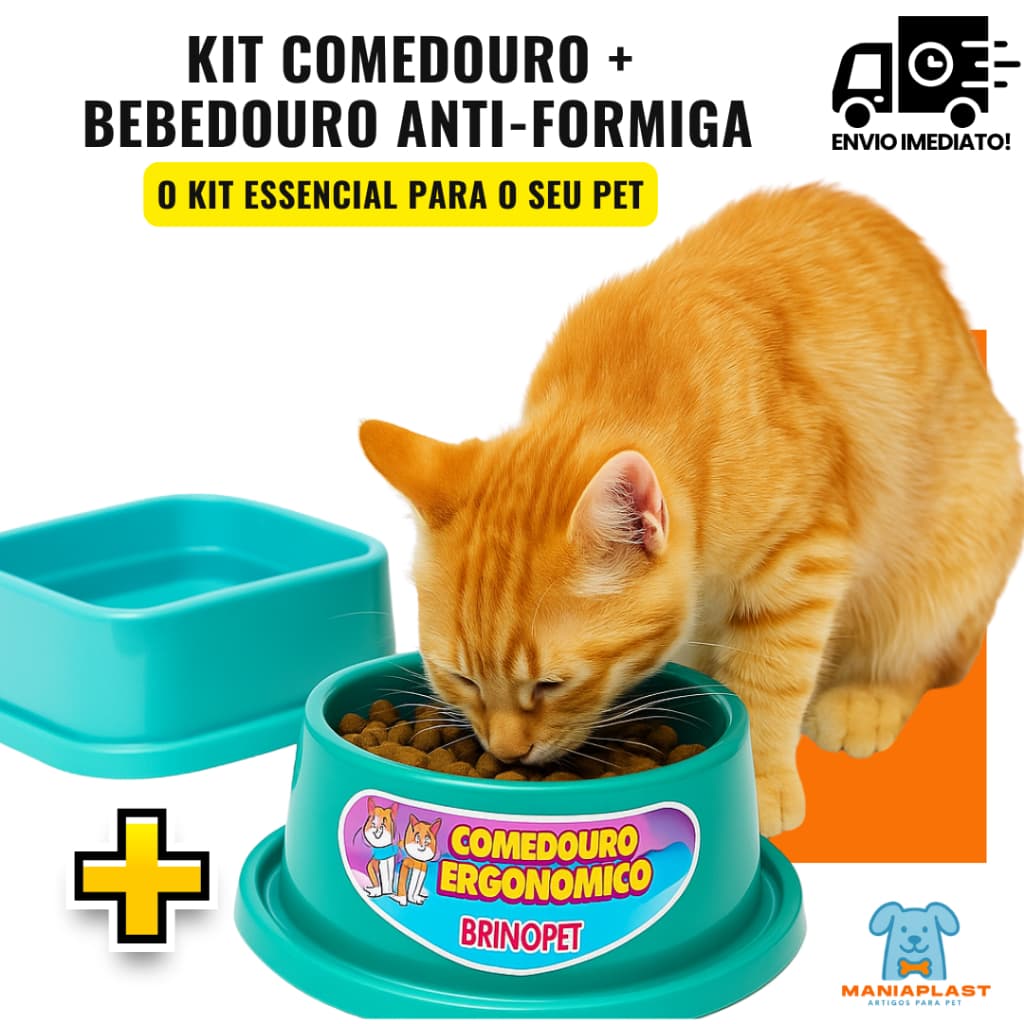 Kit Essencial Comedouro Ergonômico + Bebedouro Antiformiga para Cães e Gatos