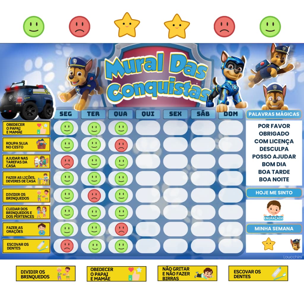 Mural das Conquistas Infantil Tema Patrulha Canina 22x30cm