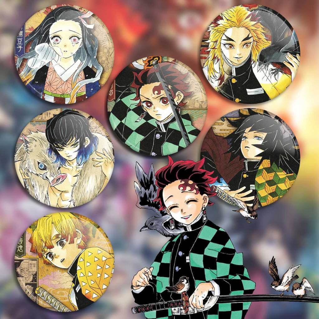 Kits 6 botons demon slayer capas mangá, broches kimetsu no yaiba pins buttons hashiras e luas superiores