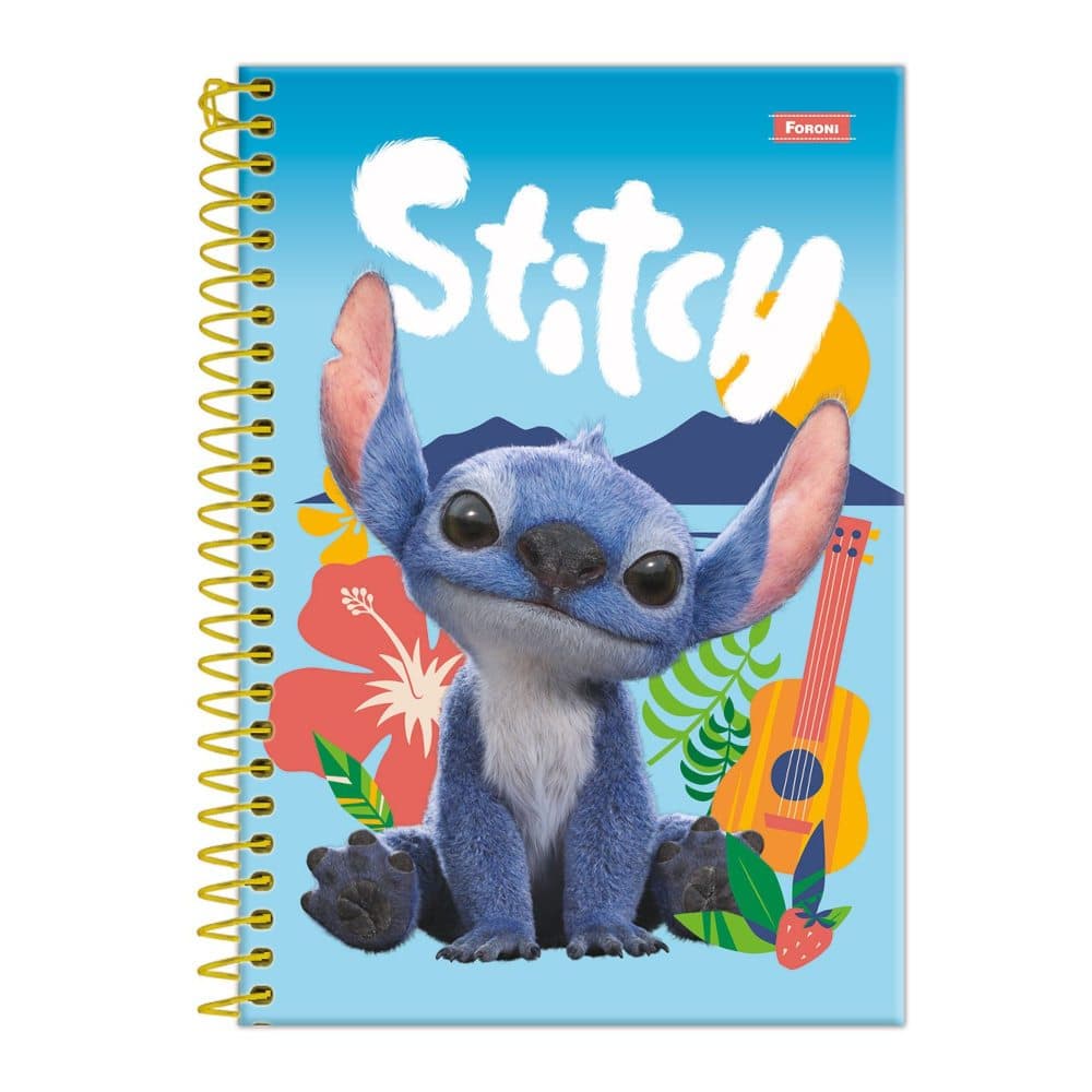 Caderno 1/4 Pequeno Espiral Capa Dura 80 Folhas Stitch Movie – Estampas Sortidas