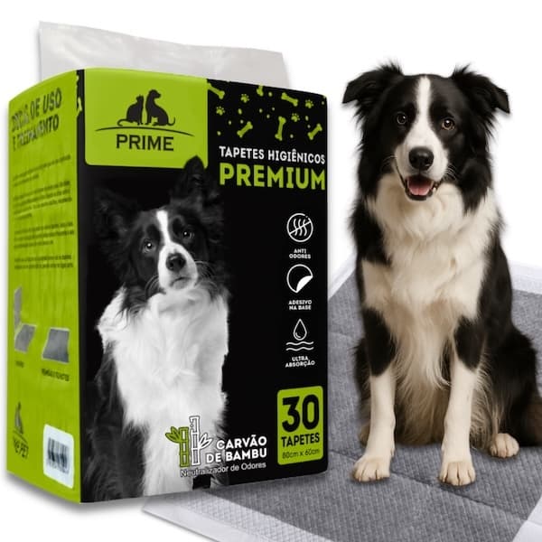 30 Tapetes Higiênicos Prime Carvão Ativado 80x60 - Gel Ultra Absorvente | Cães | Anti-Odor