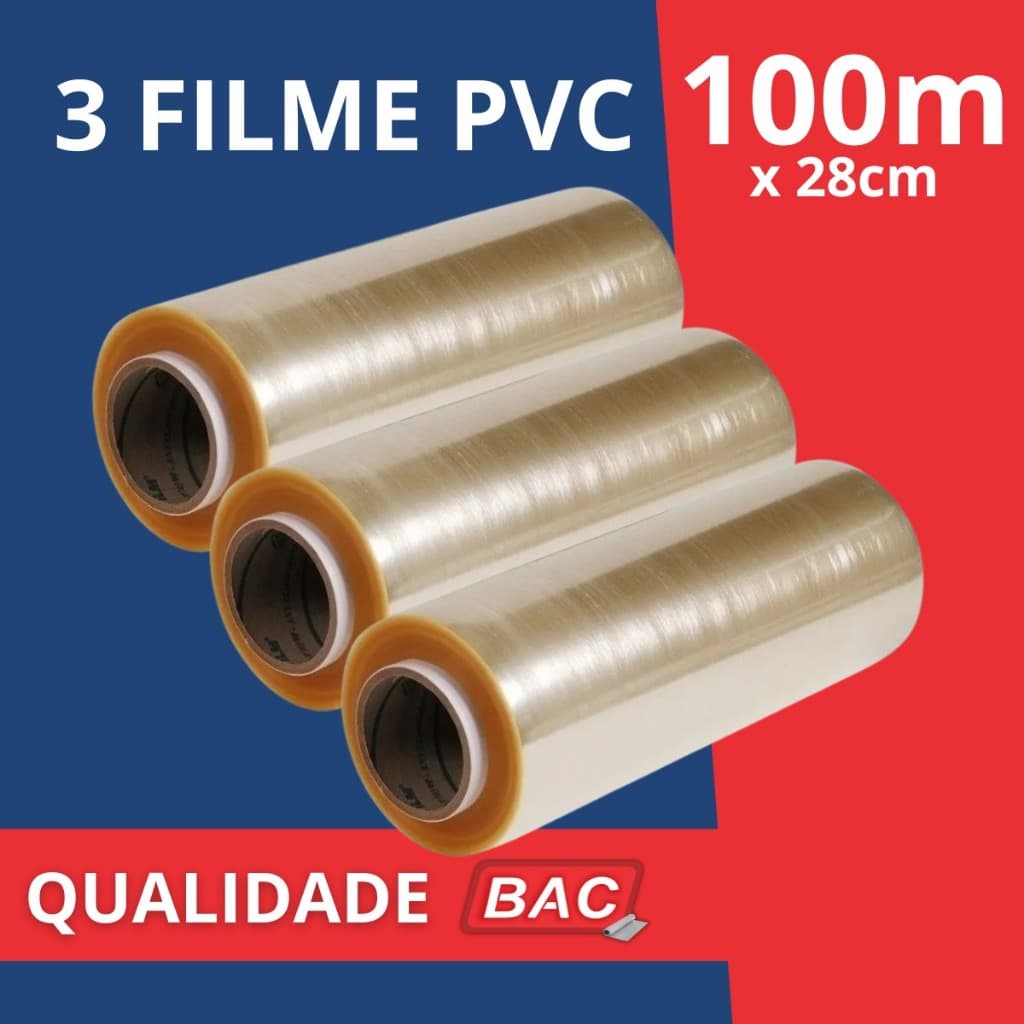 Kit 3 Rolo Bobina Plastico De Filme Pvc 28cm X 100 Metros Qualidade BAC