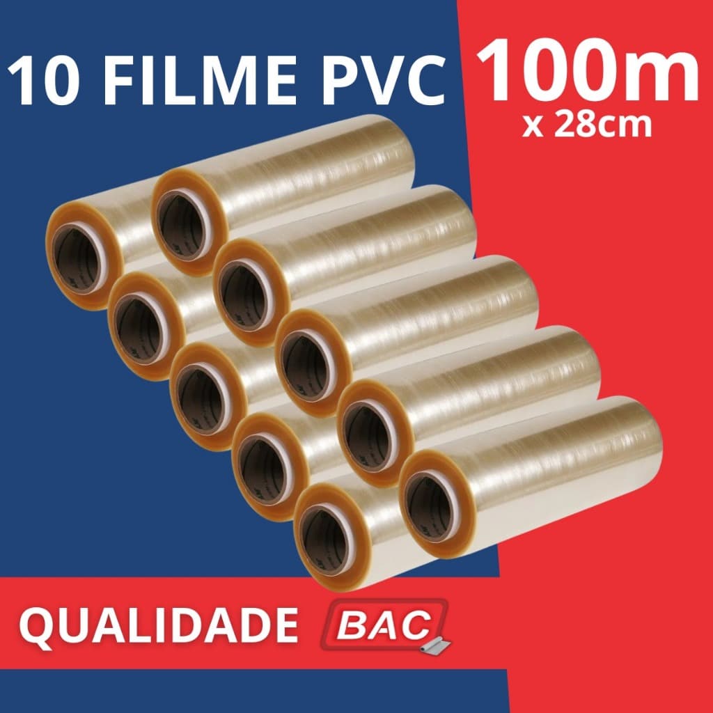 Kit 10 Rolo Bobina Plastico De Filme Pvc 28cm X 100 Metros Qualidade BAC