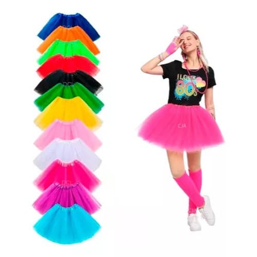 Saia De Tule Tutu Juvenil Adulta Colorida Carnaval Folia Festa Bailarina e Fantasia 40cm
