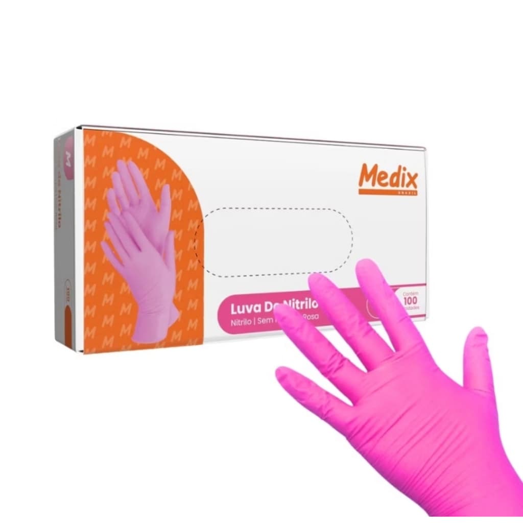 Luva  nitrílica ROSA, medix, com 100 unidades na caixa, ideal para manicure, tatuadores, esteticistas...
