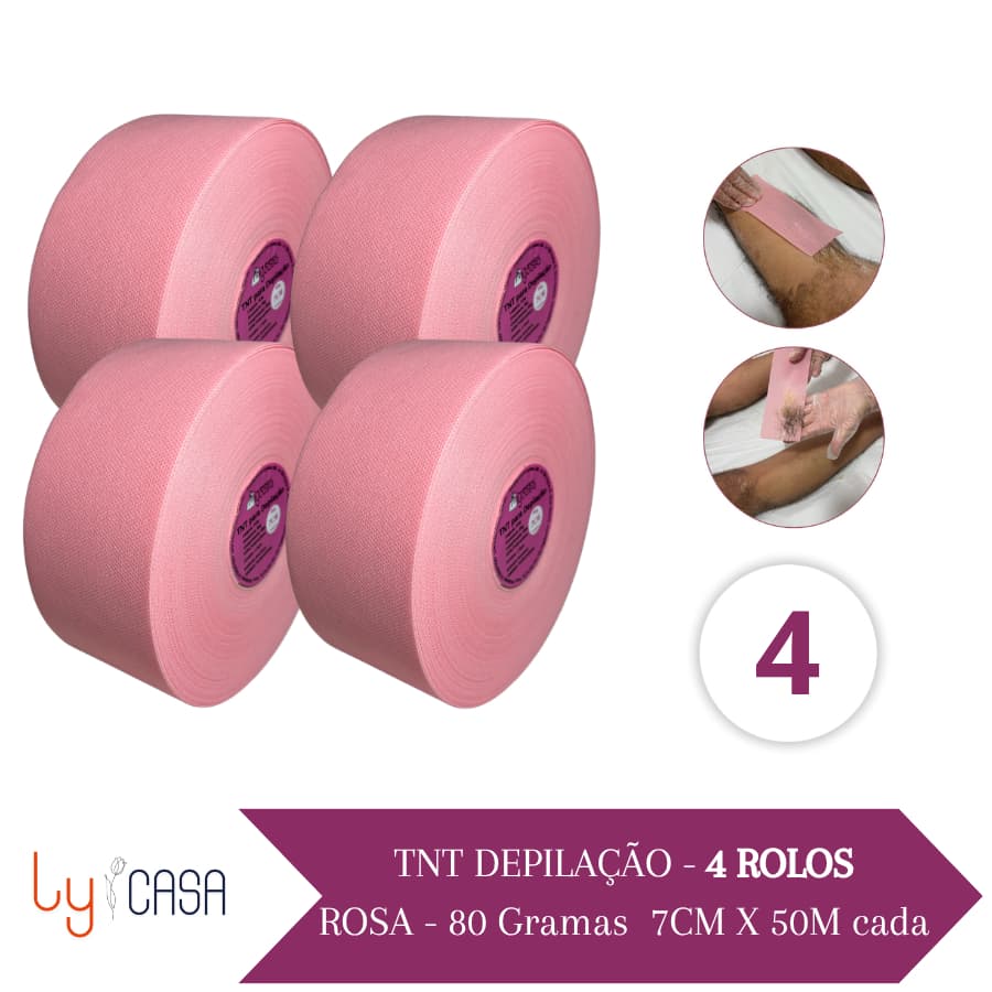4 Rolos de 50m (200m) Papel Depilação TNT Rosa BB 7cmx80g Profissional Perlon Lenço Premium Lycasa