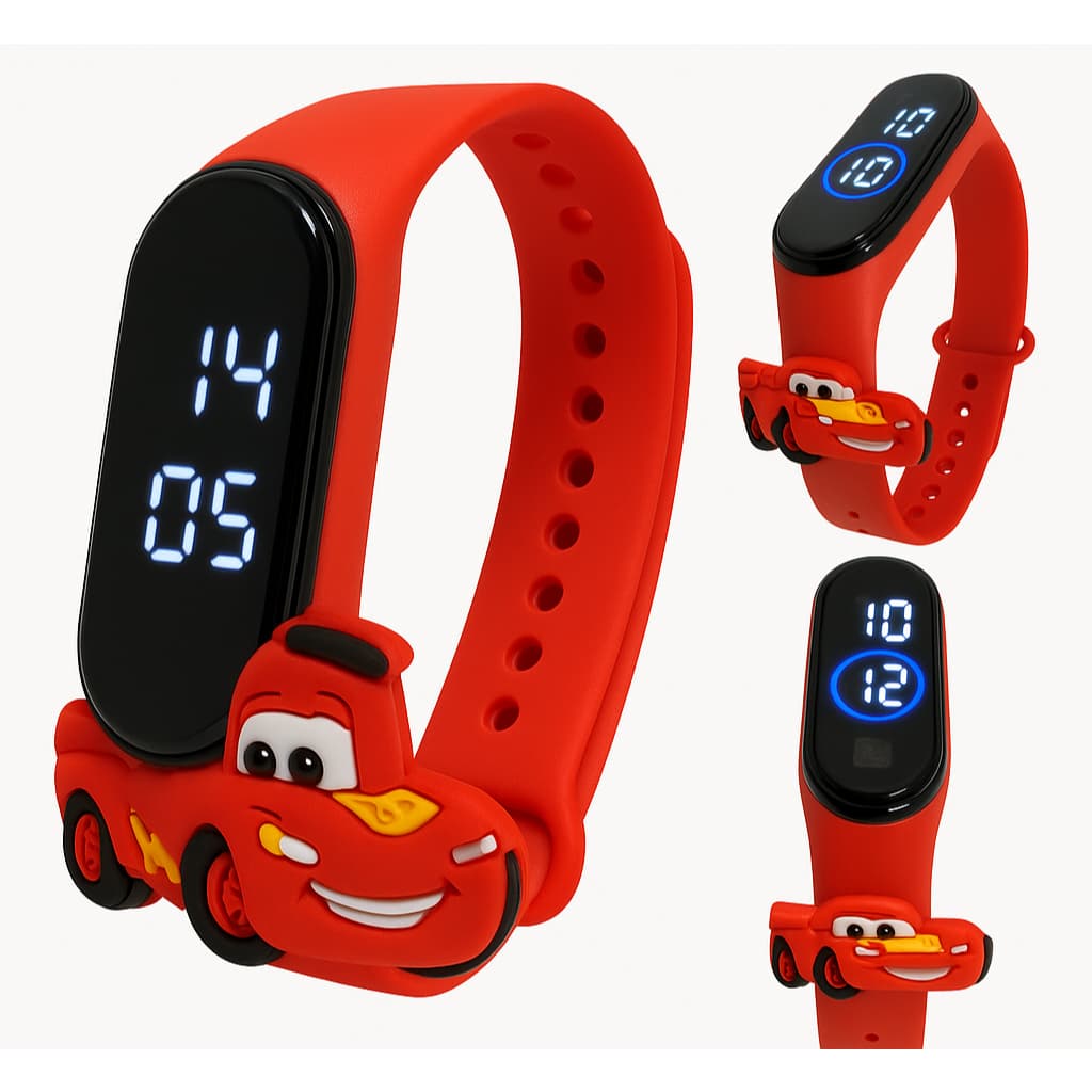 Relógio de LED McQueen Carros O Herói das Pistas no Pulso do Seu Filho Prova d'água