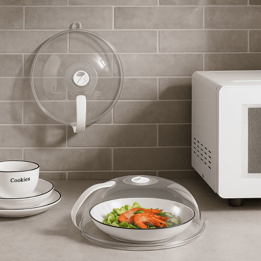 Tampa Para Microondas Transparente  Protetor De Alimentos Com Válvula Vapor e Alça Anti Sujeira Micro-Ondas Limpo