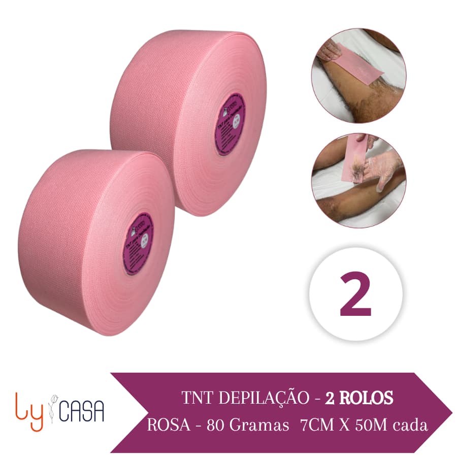KIT TNT para Depilação 2 Rolos Cor Rosa 80g 7cm  50m Lenço Perlon Papel Depilatório Profissional