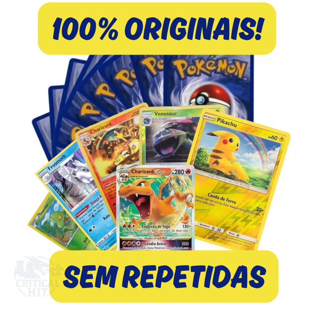 Kits Até 100 Cartas Pokémon Originais com Ultra Rara e 10 BRILHANTES GARANTIDAS - Sem Repetidas