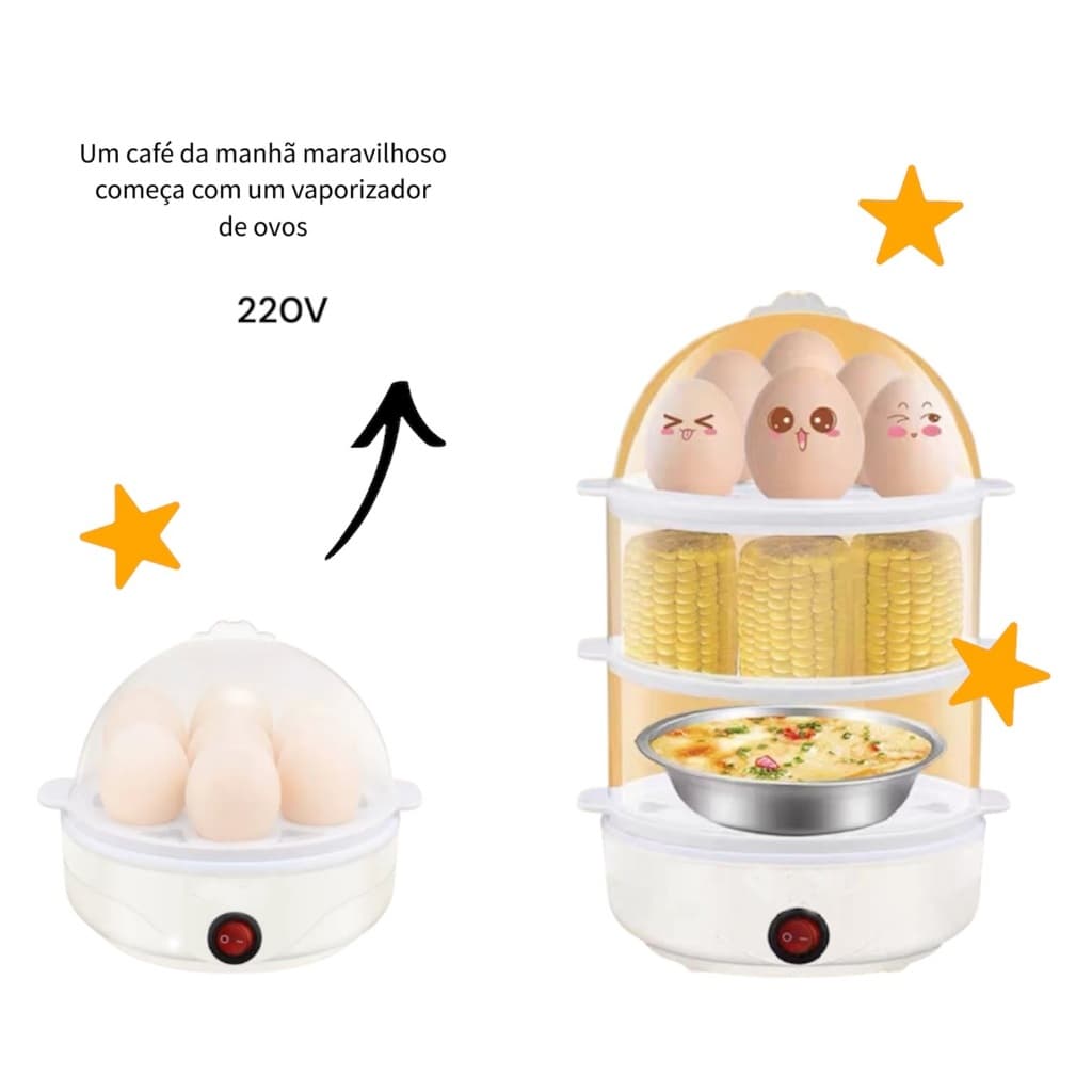 Cozedor de ovos elétrico portátil, vaporizador de ovos de 1 e 3 camadas 220 V