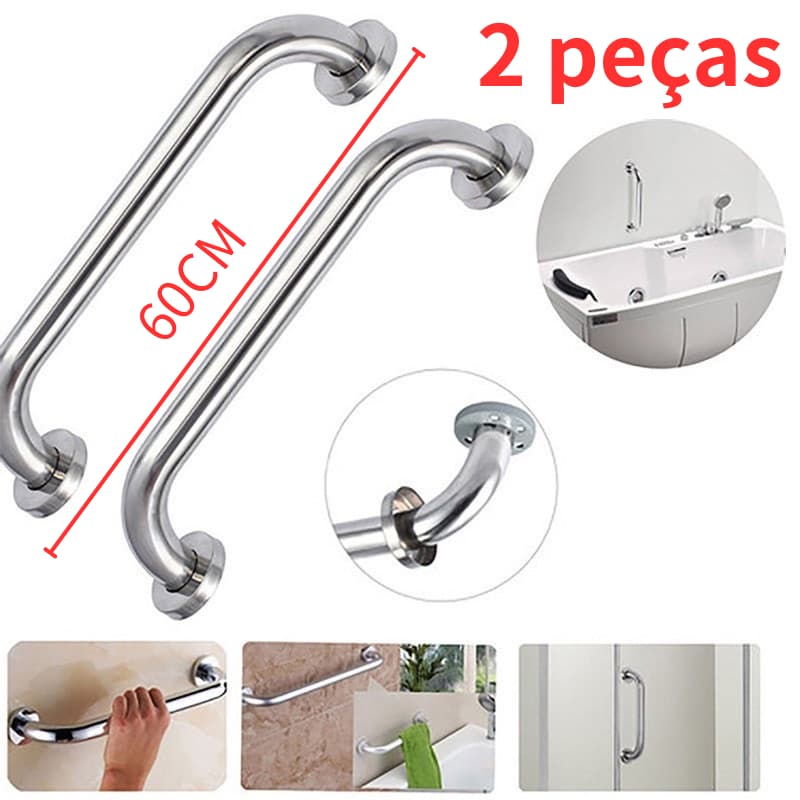 Alça de Apoio Inox Barra 60cm Acessibilidade Segurança Idoso Banheiro Box Parede Corrimao Suporte Anti Queda