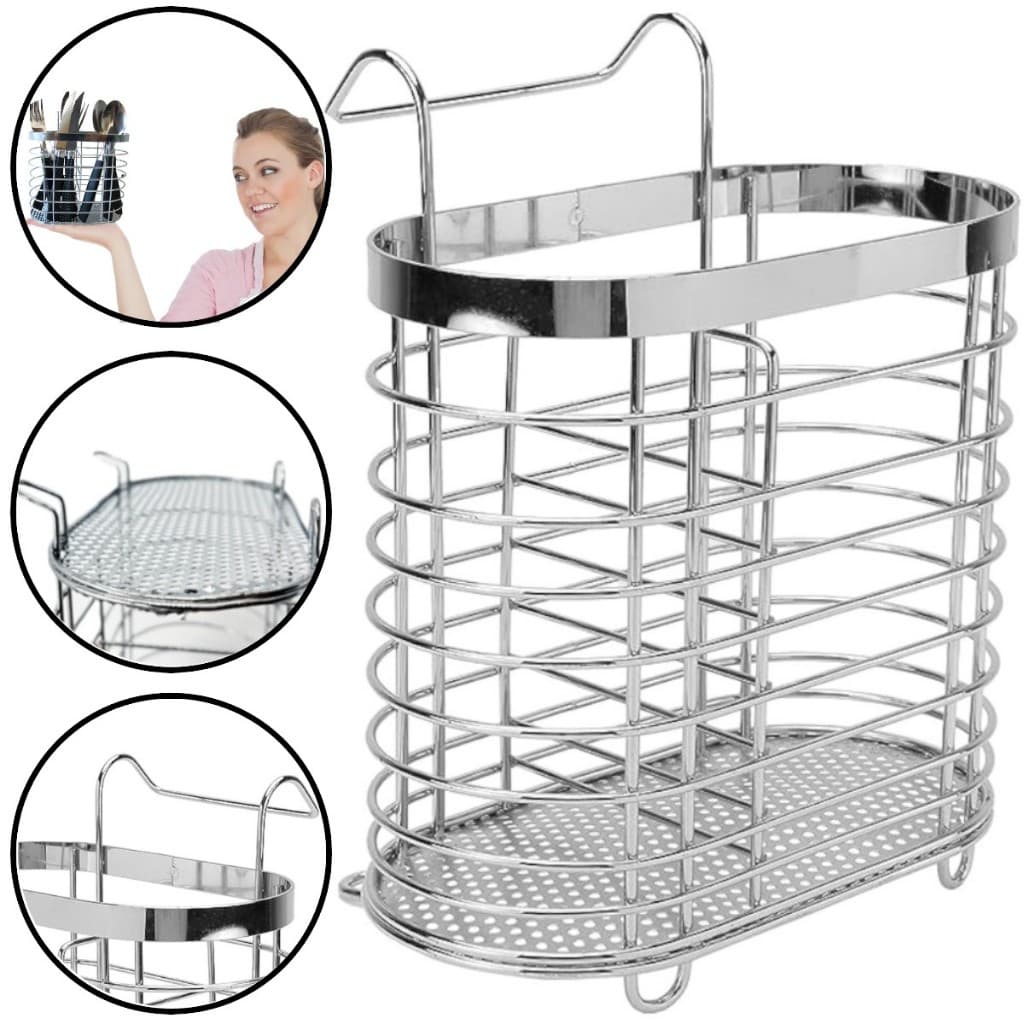 Porta Talher Aço Inox Para Pia Cozinha Suporte Garfo Colher Escorredor Encaixável Resistente