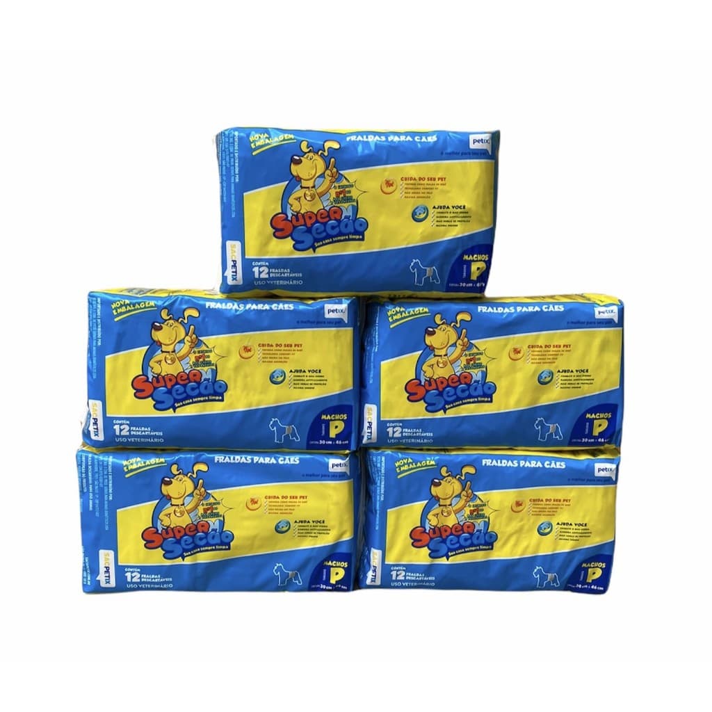 5 Pacotes Fralda Super Secão Descartável para Macho P 60 Un para Cachorro